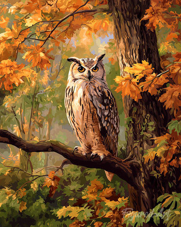 Owl Among Golden Leaves