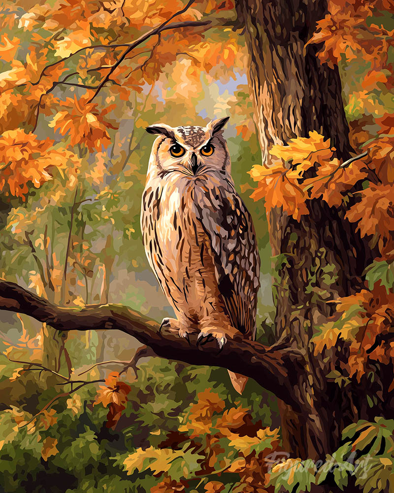 Owl Among Golden Leaves