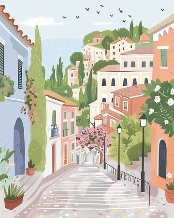 Pastel Hillside Town