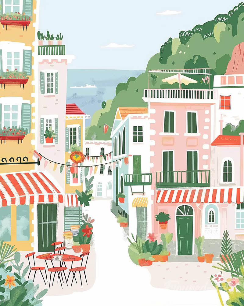 Pastel Seaside Town