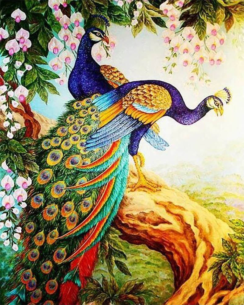 Peacocks on a branch