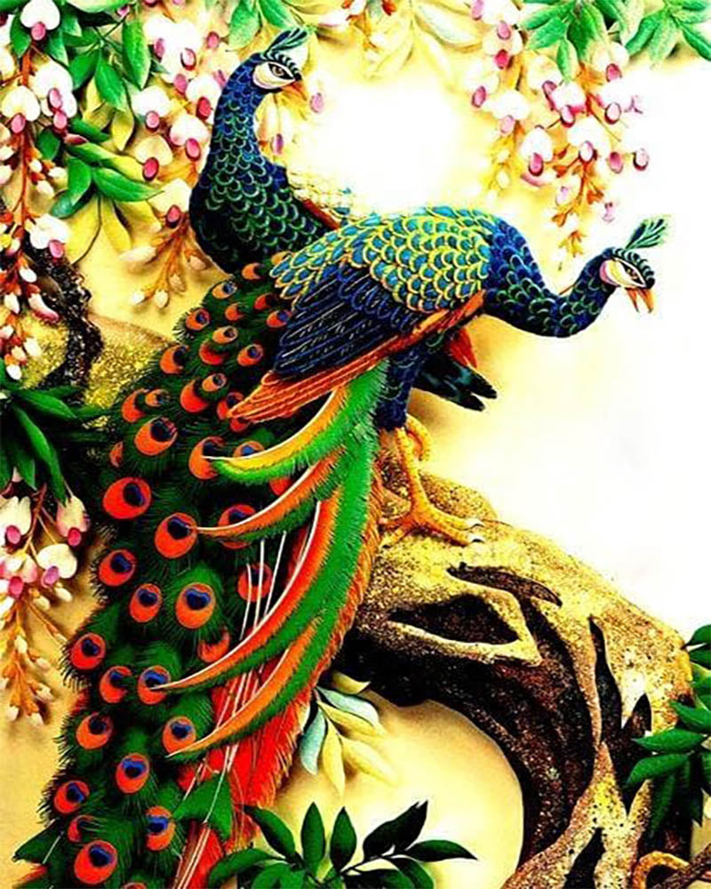 Peacocks on branches