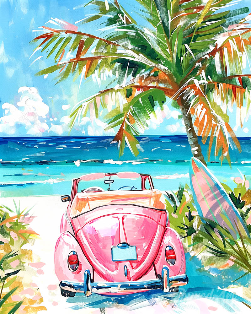 Pink Car by the Sea