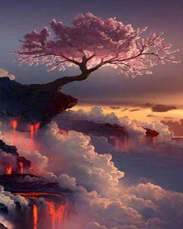 Pink Tree and Clouds