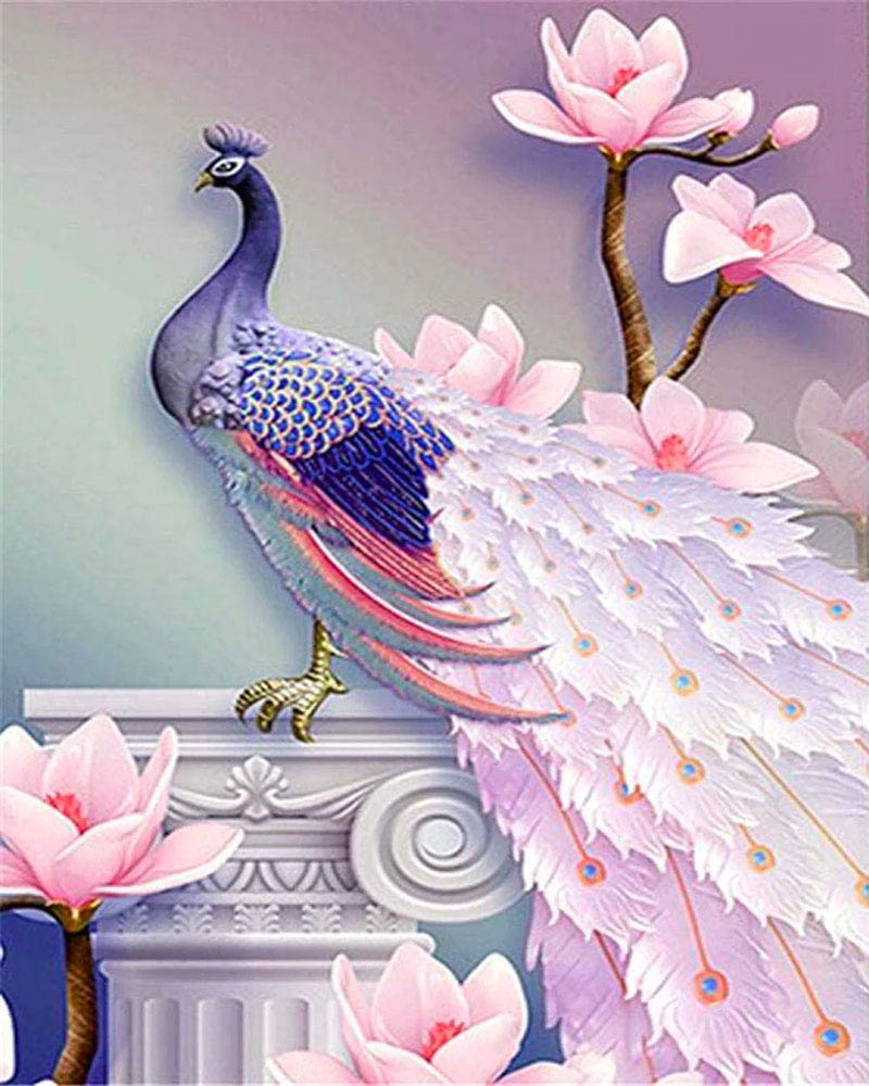 Pretty Peacock and Flowers