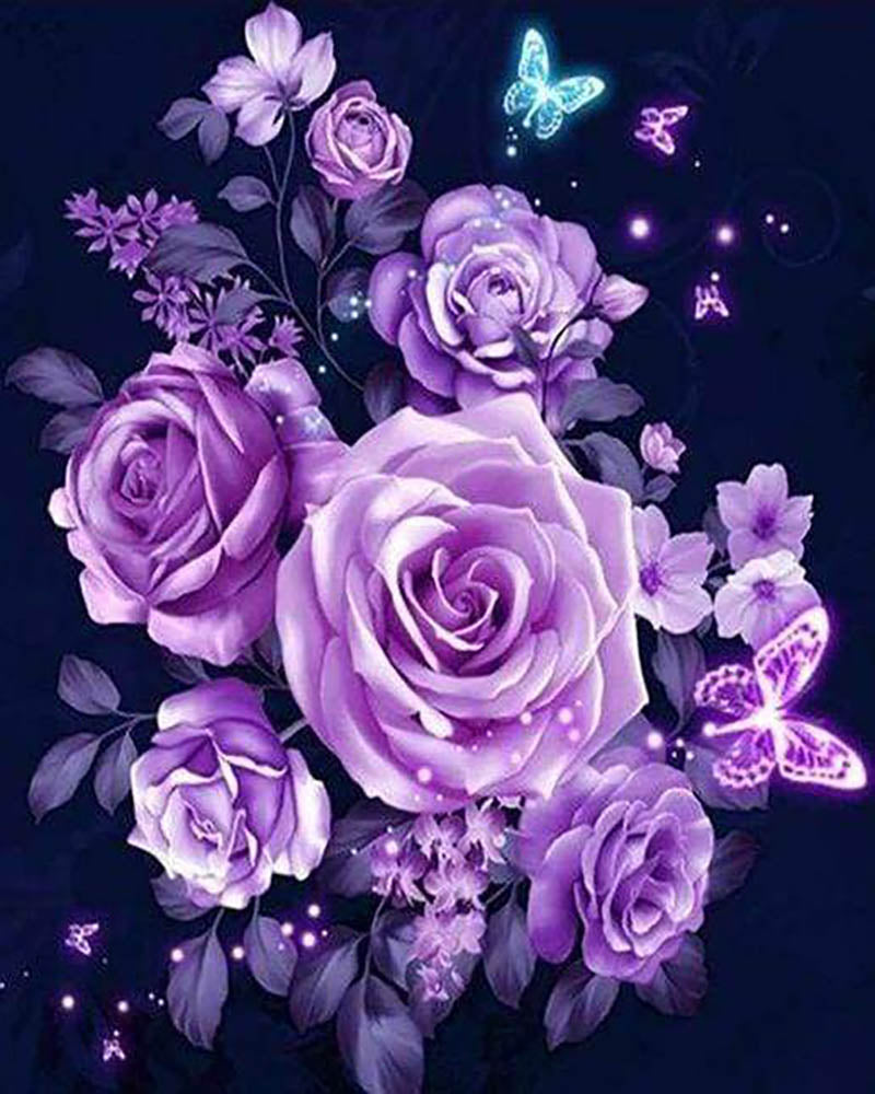 Purple Flowers and Butterflies