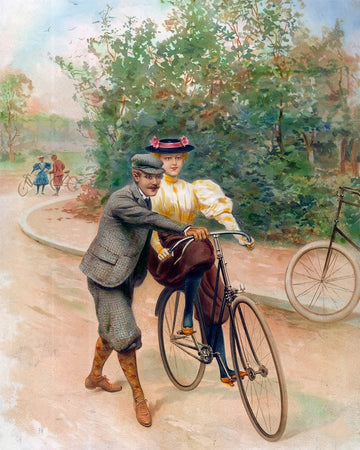 Romantic Bicycle Lesson Vintage Painting