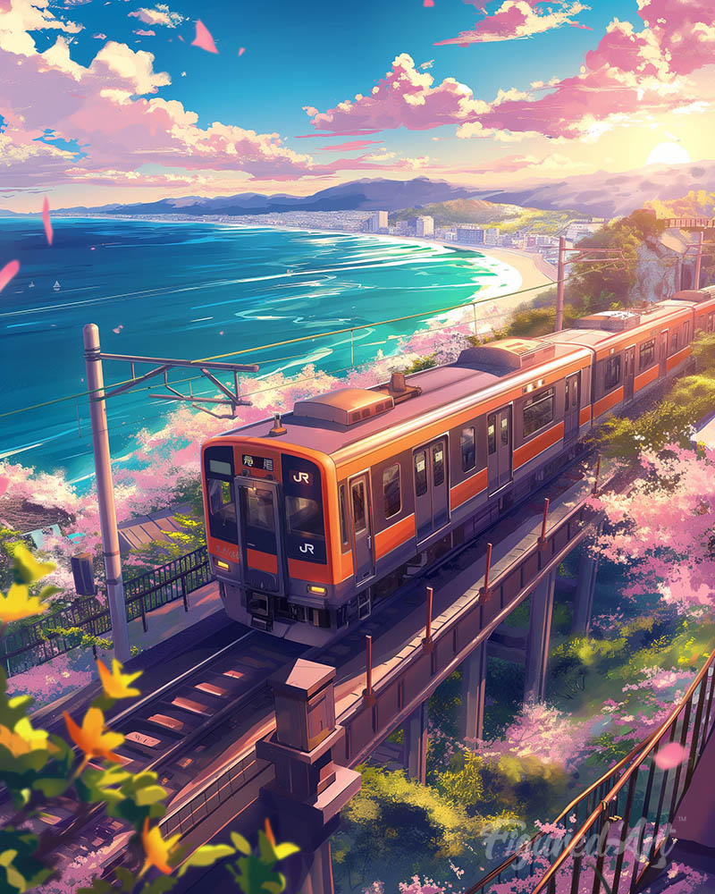 Sakura Railway by the Ocean