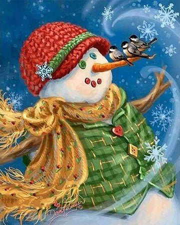 Snowman with green jacket