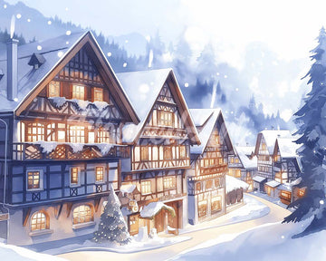 Snowy Village in Watercolor