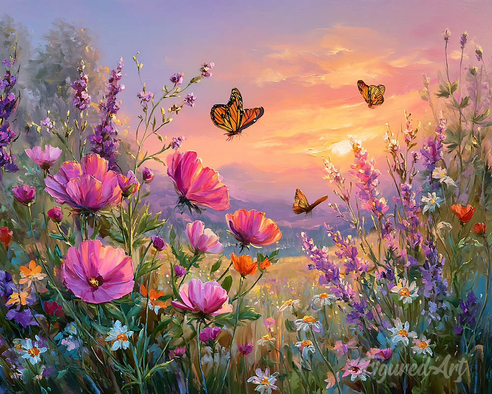 Sunset Among Wildflowers