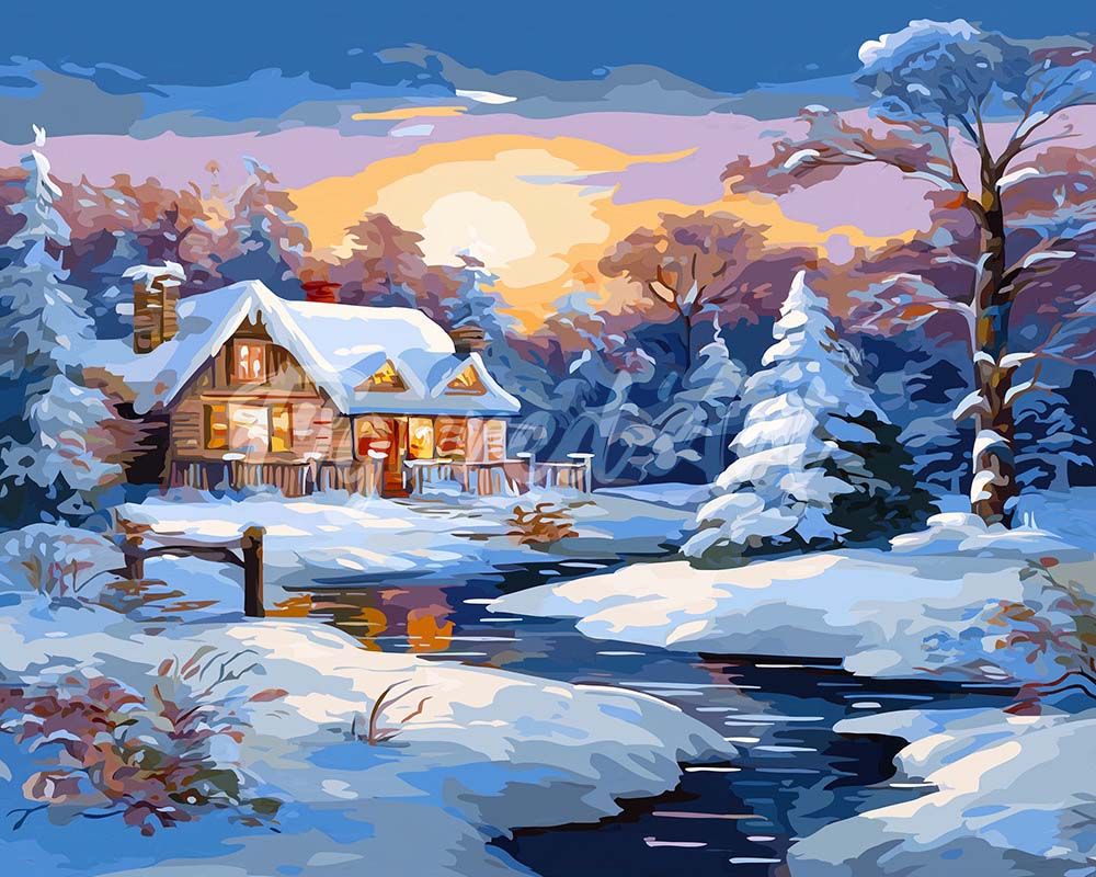 Sunset Winter Cabin