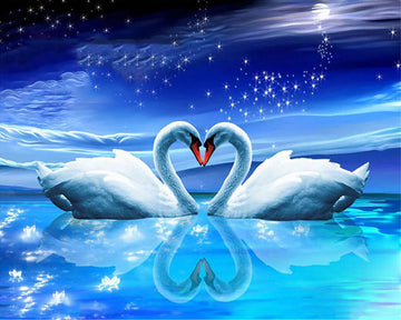 Swans and Heart under the Moon
