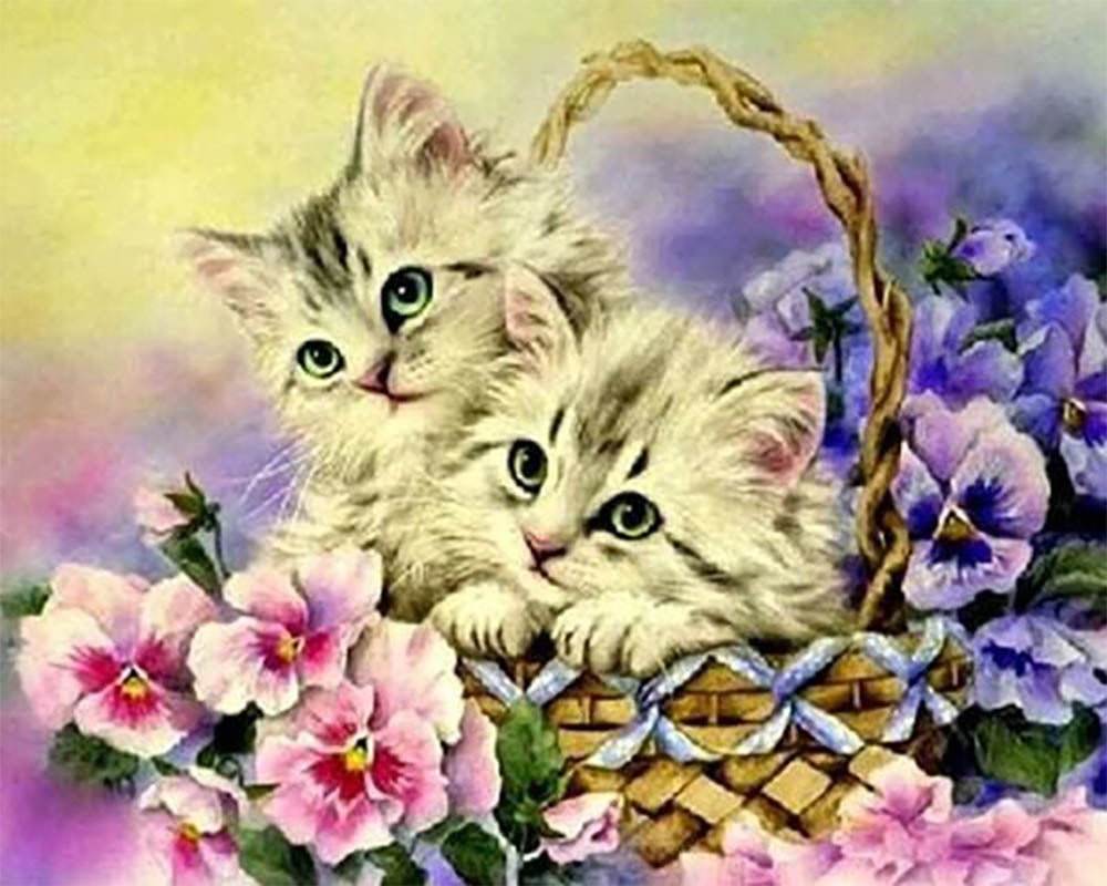 Two Cats and Flowers