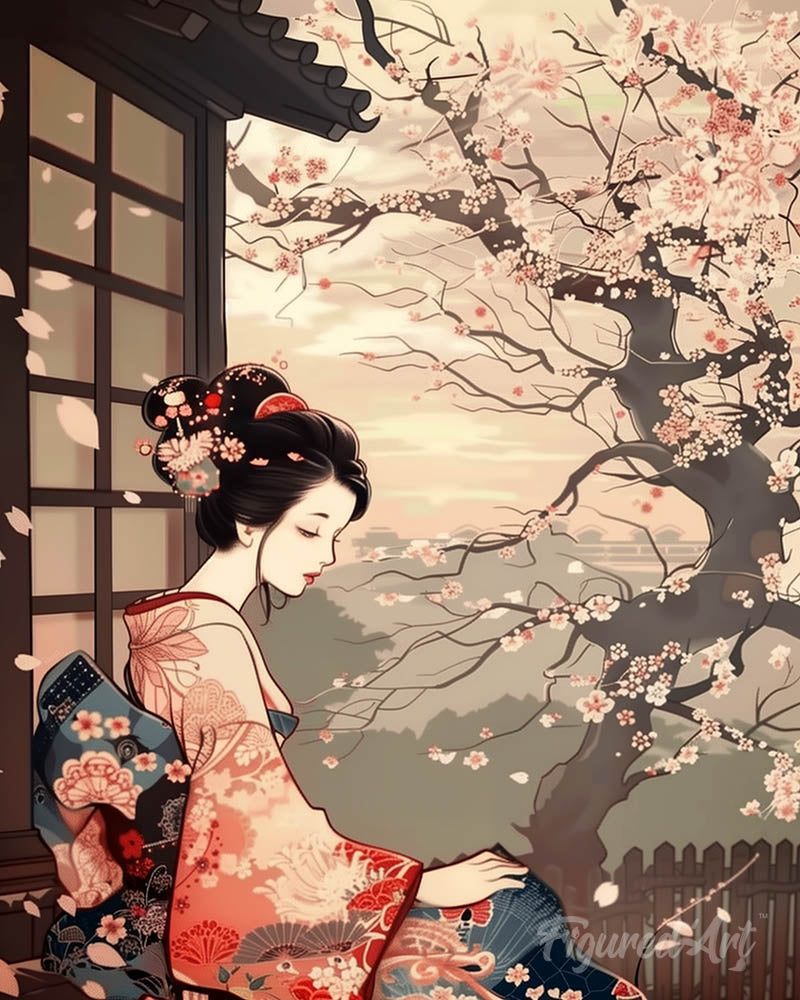 Vintage Kimono Lady and Sakura
