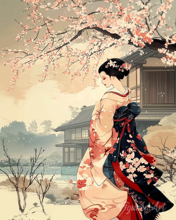 Vintage Winter Geisha Scene