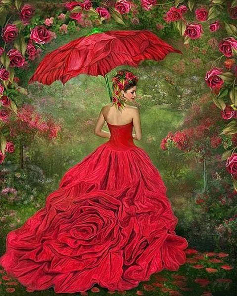 Woman in red dress
