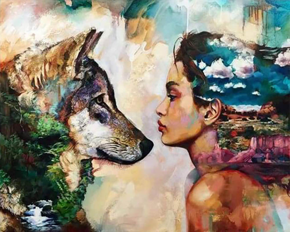 Young Woman and Wolf