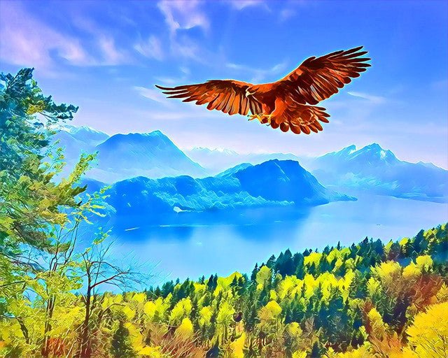 Eagle and landscape in Switzerland