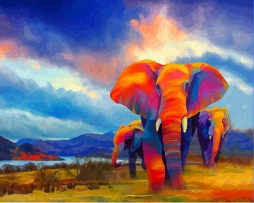 Elephants walking Watercolor