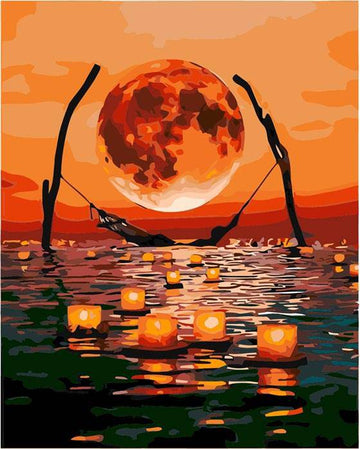 Evening Sea Beauty and Moon
