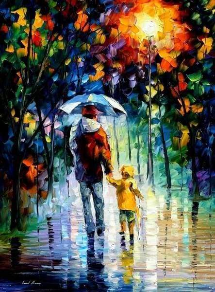 Father and Son in the Rain
