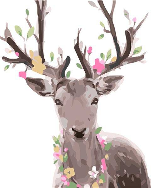 Green Pink Flowers and Deer