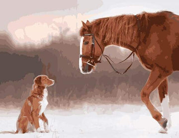 Horse and Dog in the Snow