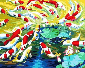 Koi carps and water lilies