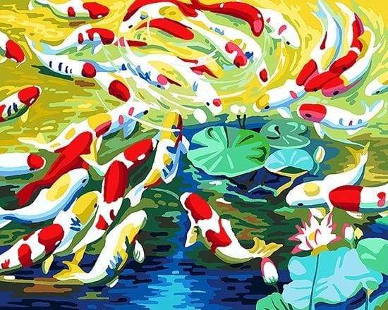 Koi carps and water lilies