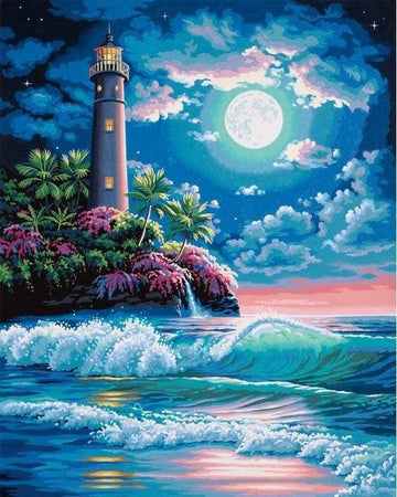 Lighthouse under a full moon
