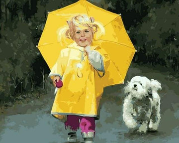 Little Girl in Yellow and Small Dog