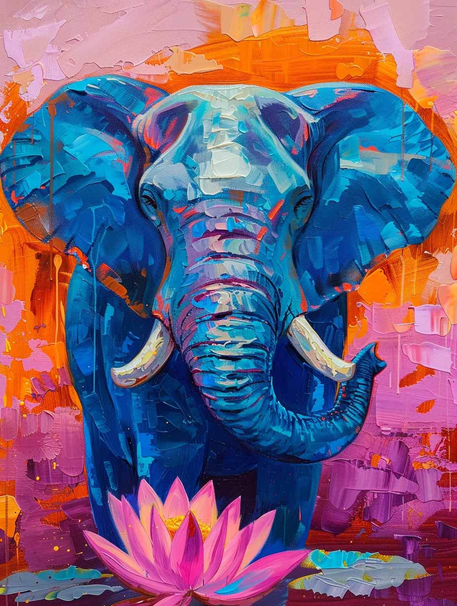 Majestic Elephant & Lotus