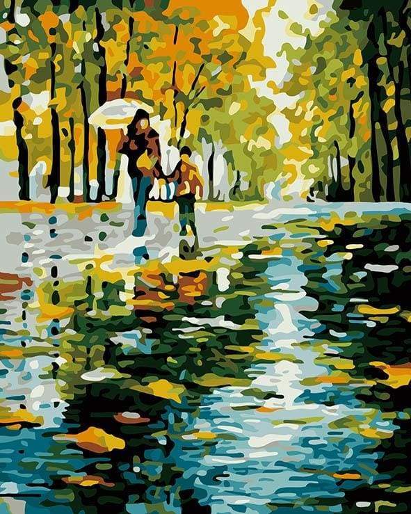 Mother And Son In The Rain