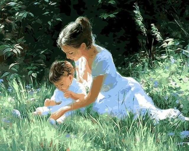 Mother with Child in the Grass