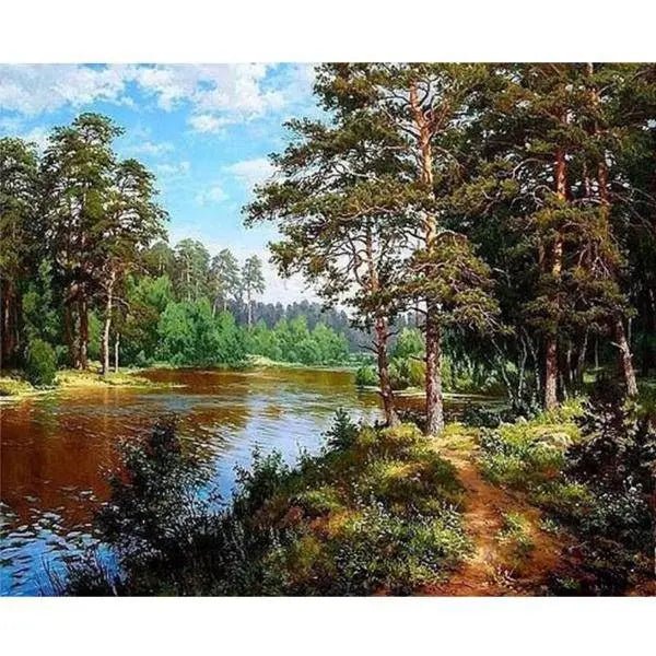 Painting Of A River And A Forest