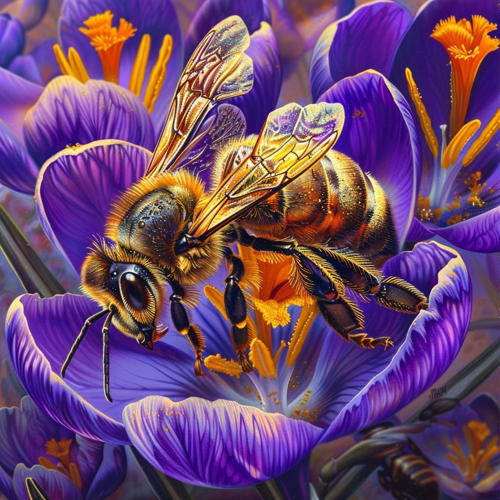 Purple Crocus & Honey Bee