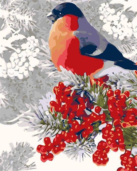 Red Bird With Red Flowers