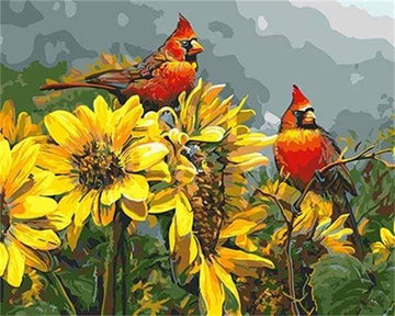 Red Birds and Sunflowers