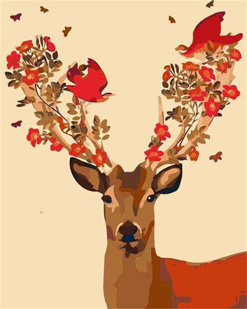 Red Flowers and Deer