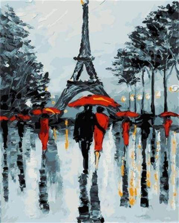 Romantic couples near the Eiffel Tower