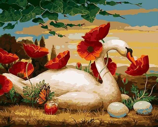 Swan and Poppies
