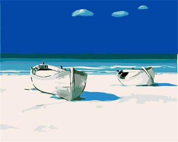 Two White Boats In Beach