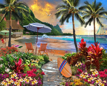 Under coconut palm trees