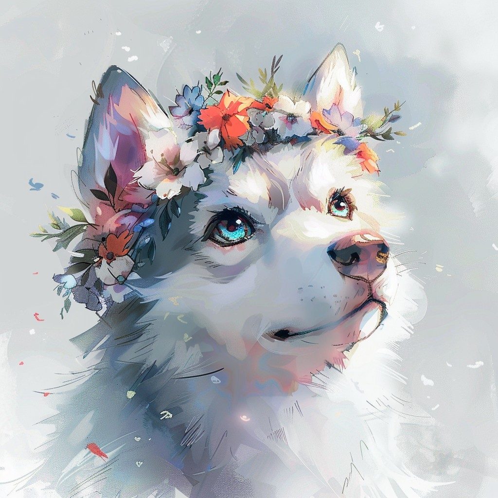 Watercolor Floral Dog