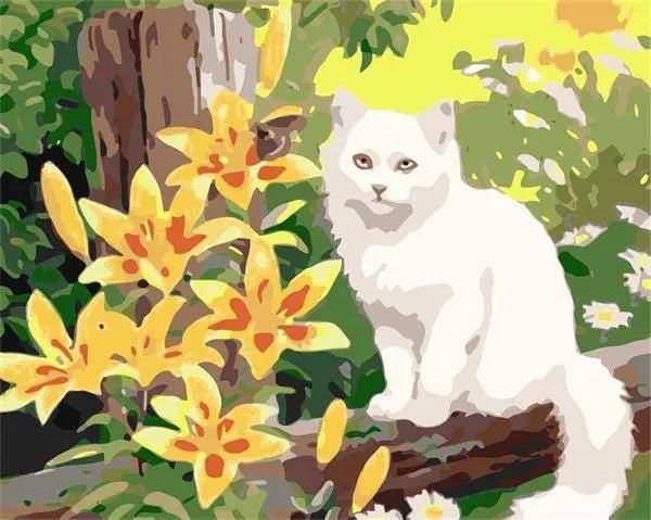 White Cat and Flower