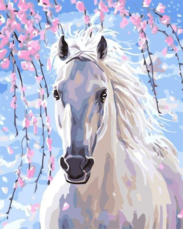 White Horse And Flowers