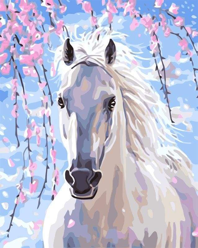 White Horse And Flowers