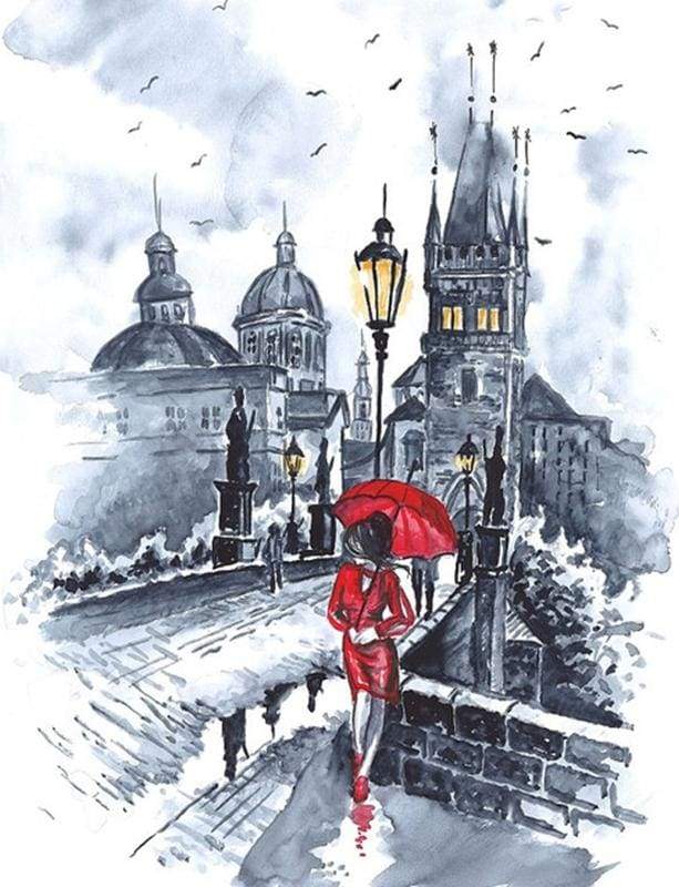 Woman in red and Umbrella